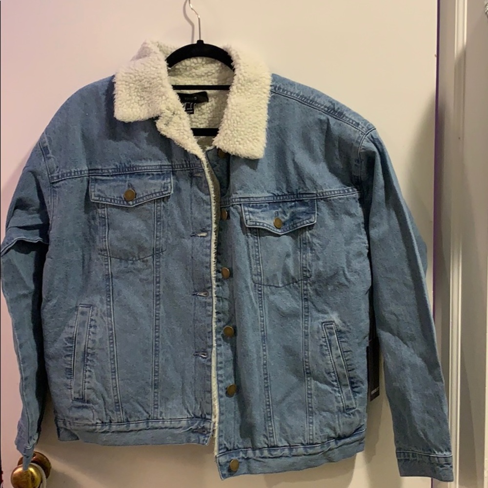 Faux Shearling Lined Over-Sized Denim Jacket